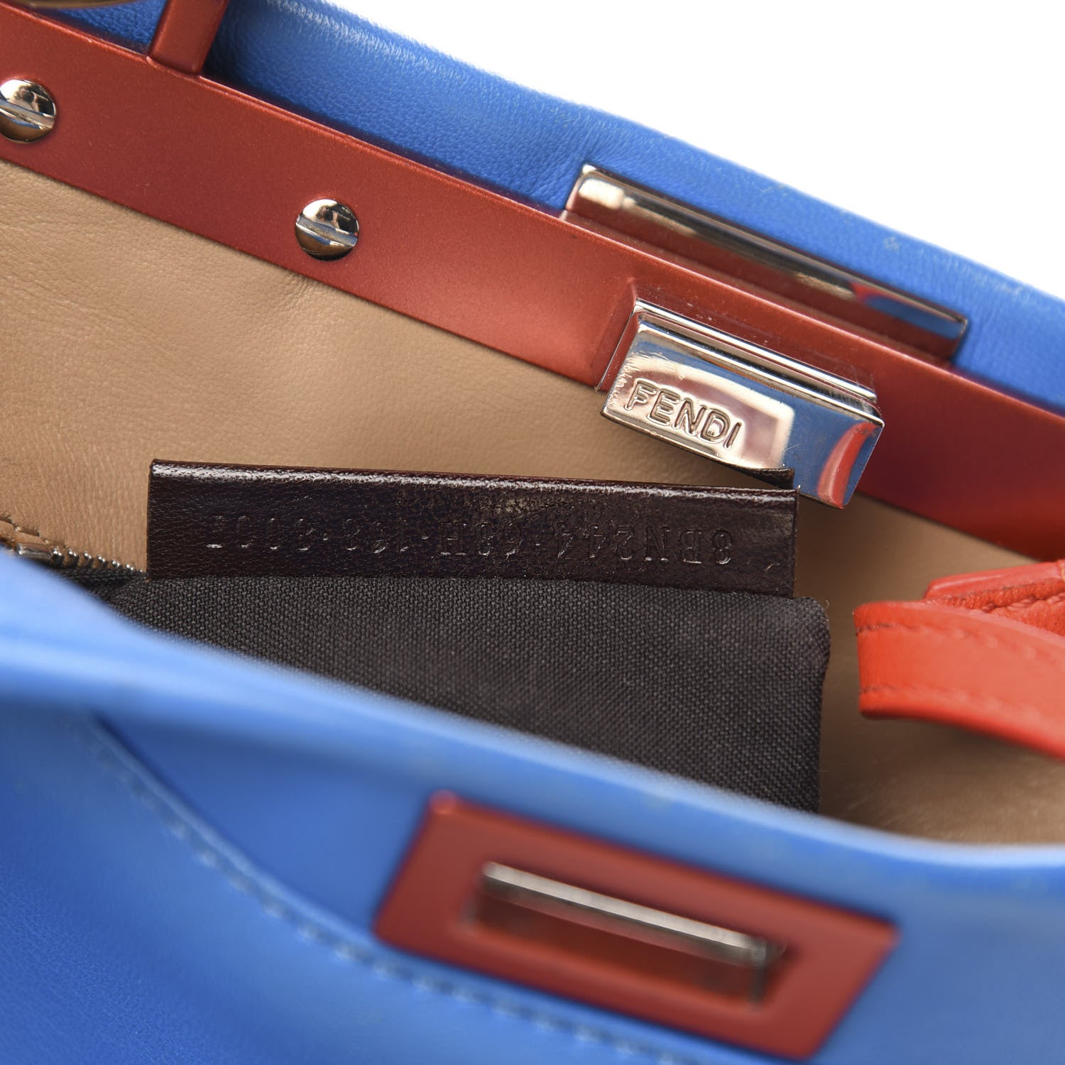 Fendi Nappa Colorblock Mini Peekaboo Iconic Satchel Blue Royal Papavero Cuoio 12 of 13