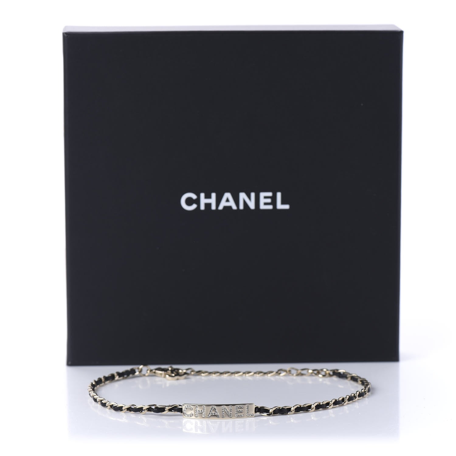 Chanel Metal Lambskin Crystal Sergeant Choker Necklace Black Gold 6 of 6