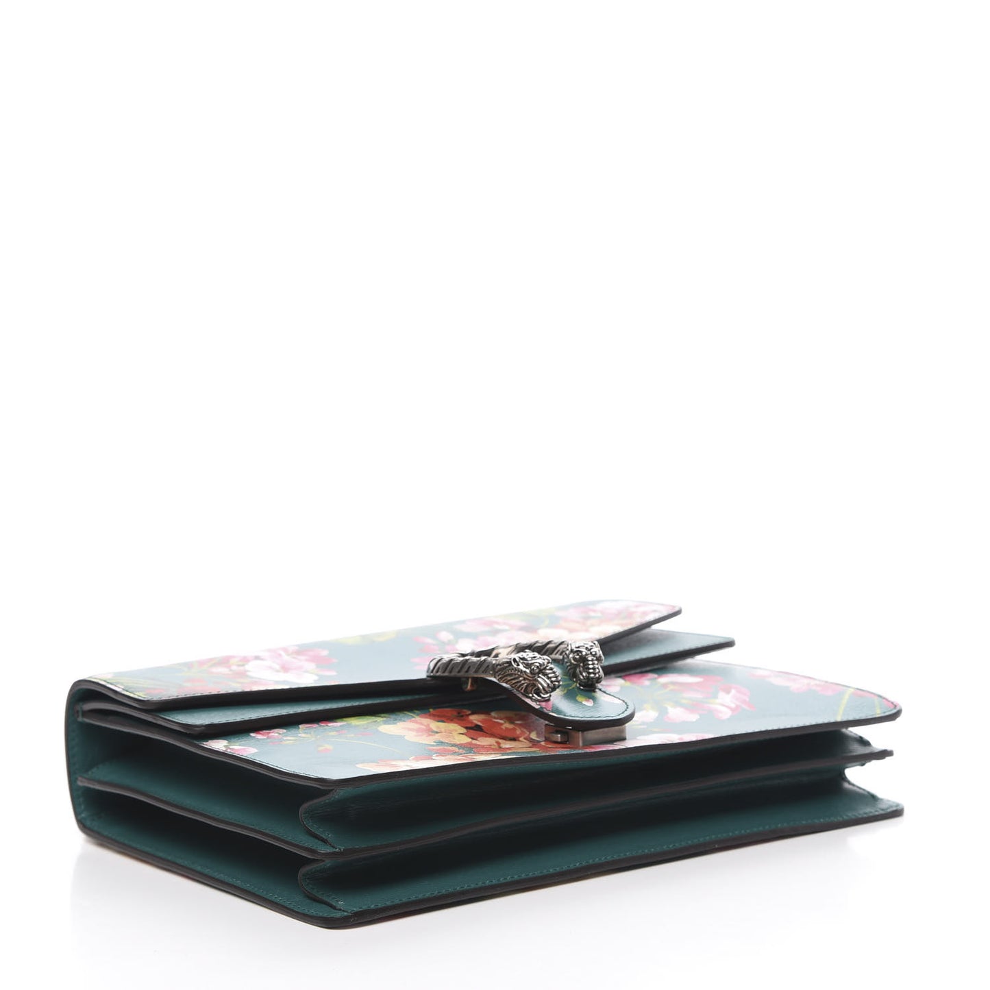 Calfskin Blooms Print Medium Dionysus Shoulder Bag Bright Emerald Multicolor