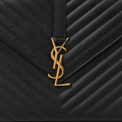 Saint Laurent Grain De Poudre Matelasse Chevron Large Monogram Satchel Black 8 of 20