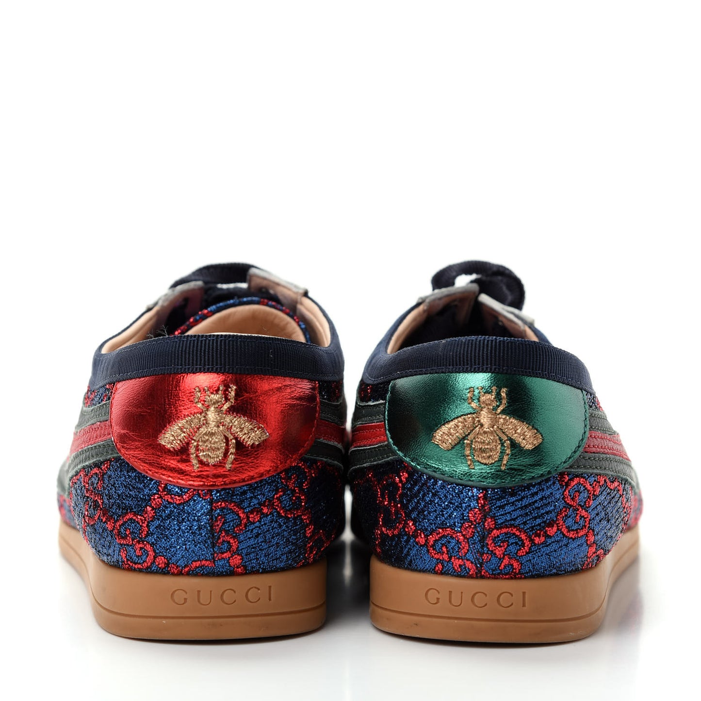Lurex Calfskin Web GG Monogram Womens Falacer Sneakers 37 Iridescent Blue Iridescent Red Silver