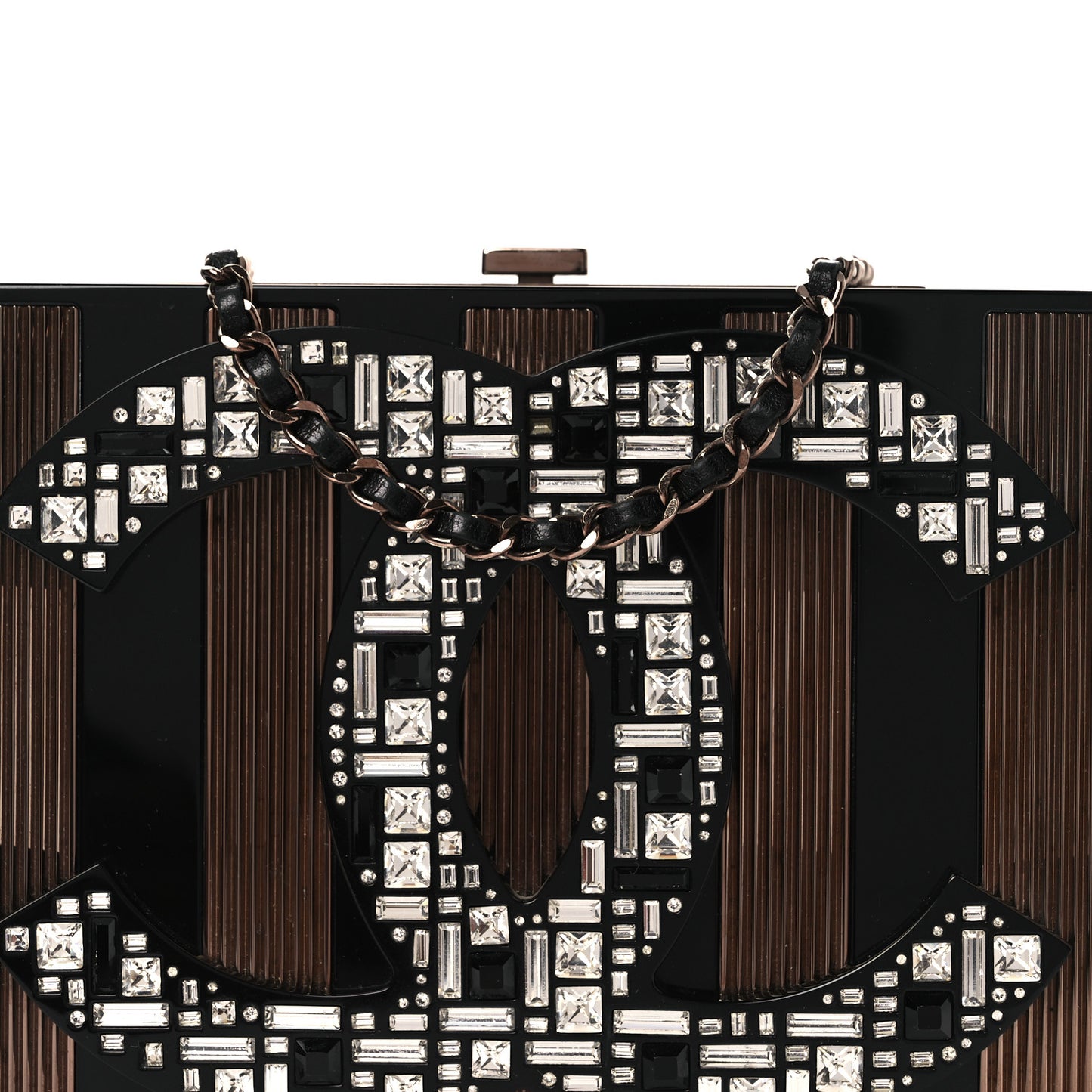 Plexiglass Crystal CC Minaudiere Clutch Black Copper