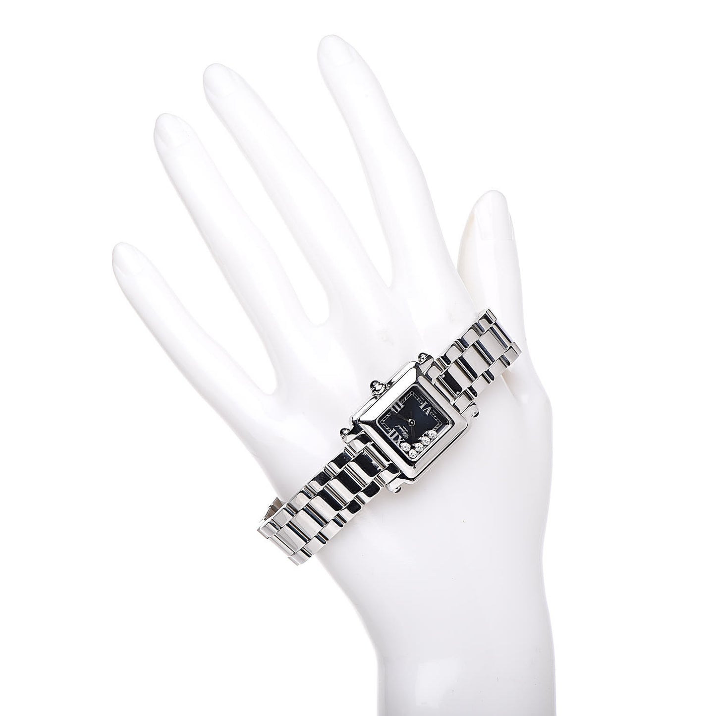 Stainless Steel 5 Diamond 23mm Happy Sport Quartz Watch Black