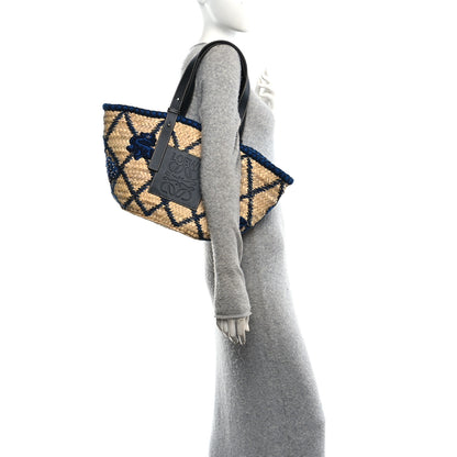 Loewe Embroidered Raffia Basket Tote Bag Natural Black Blue 2 of 10
