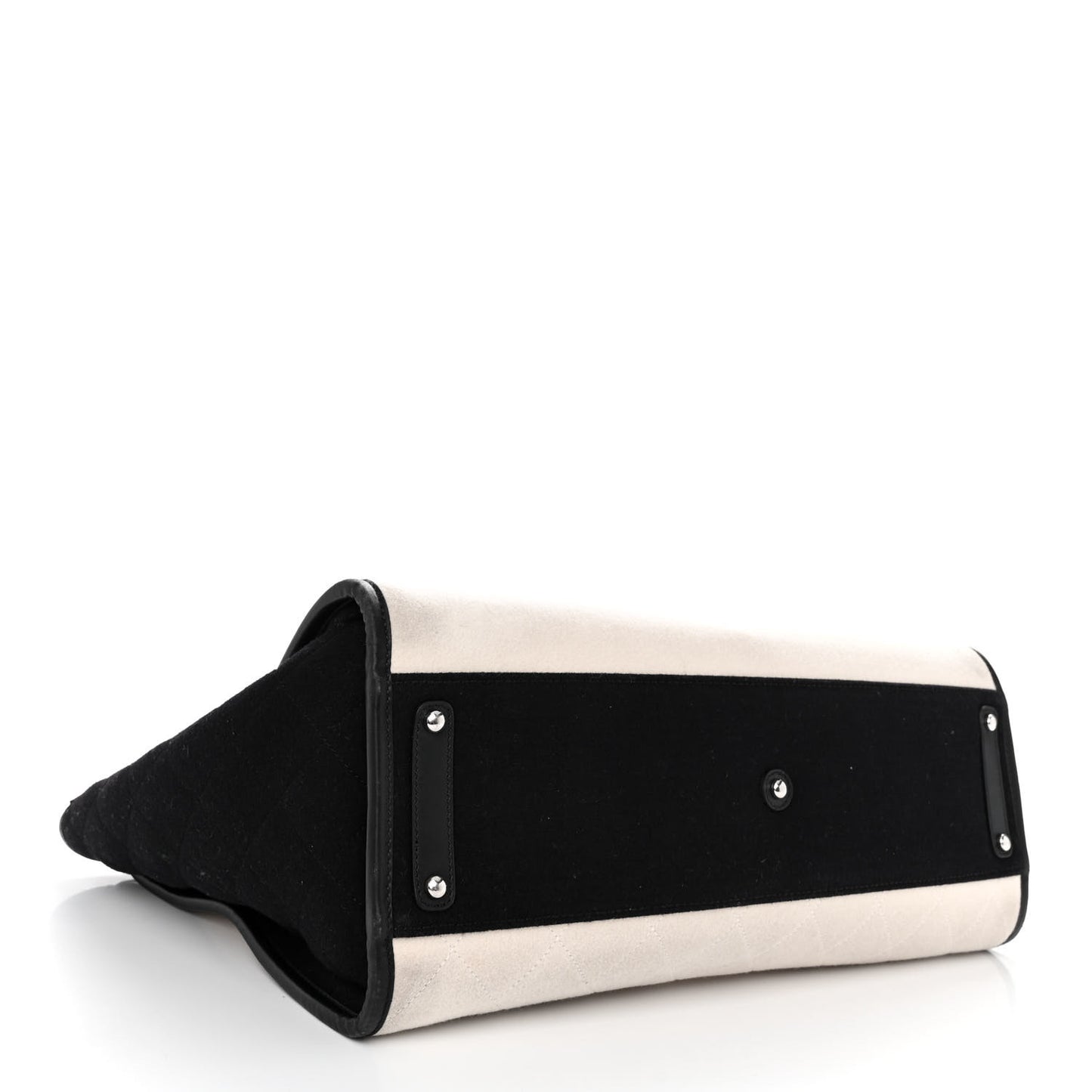 Wool Felt Calfskin Large Deauville Tote White Black