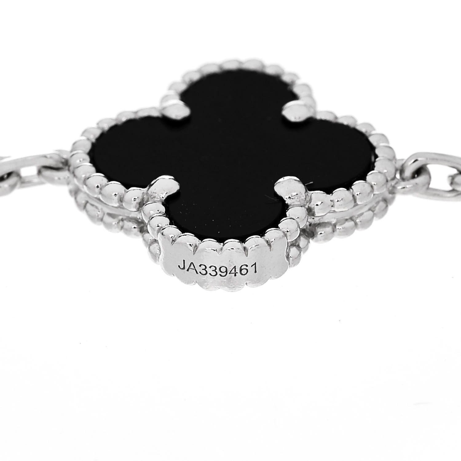 Van Cleef & Arpels 18K White Gold Diamond Black Onyx 5 Motifs Vintage Alhambra Bracelet 3 of 4