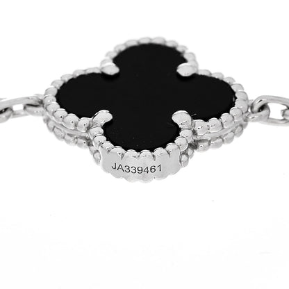 Van Cleef & Arpels 18K White Gold Diamond Black Onyx 5 Motifs Vintage Alhambra Bracelet 3 of 4