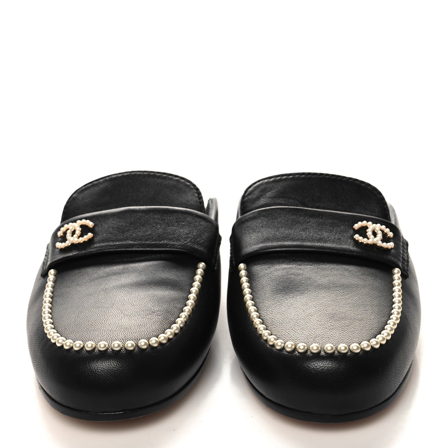 Chanel Lambskin Pearl CC Mules 38 Black 2 of 9