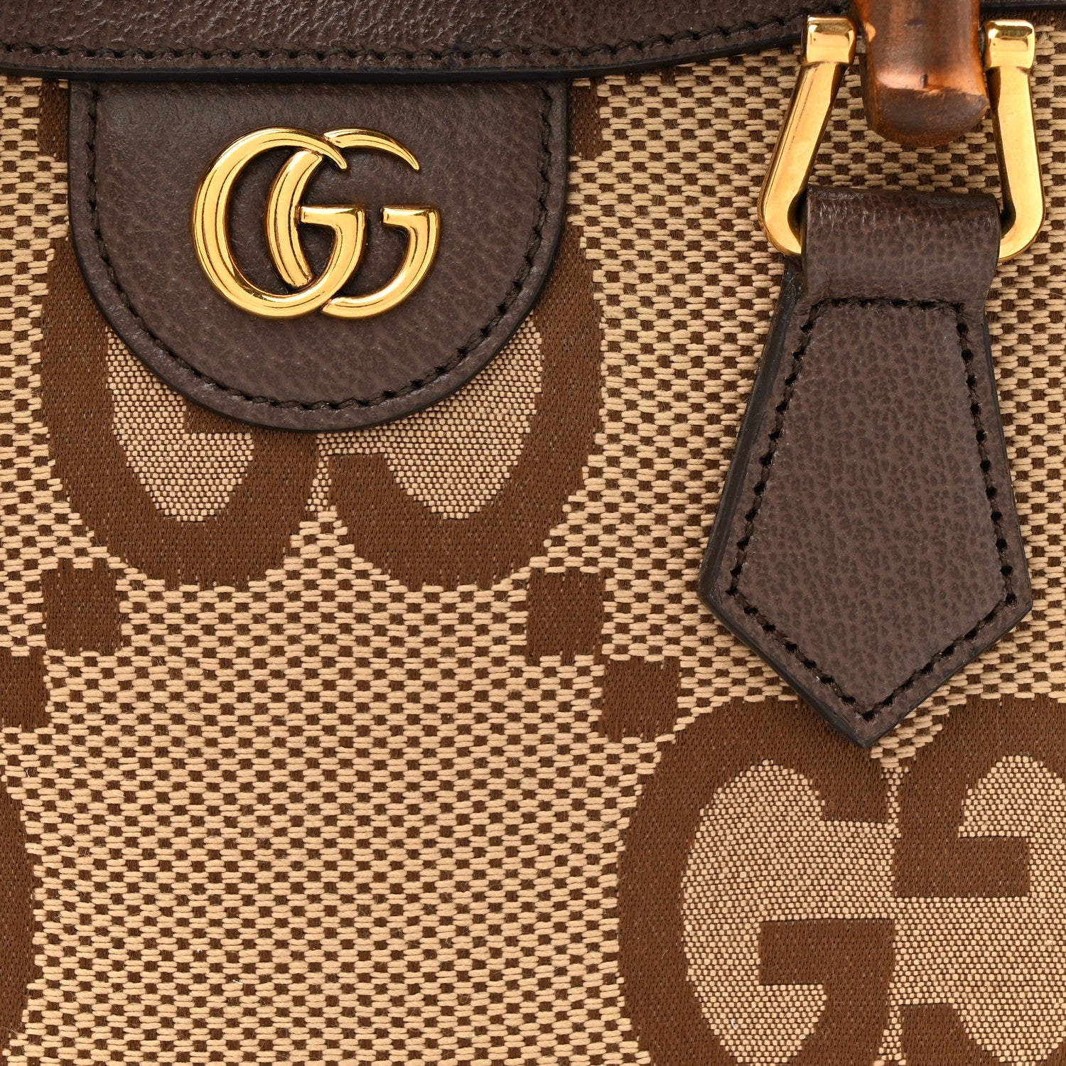 Gucci Monogram Jumbo GG Textured Dollar Calfskin Mini Diana Tote Bag Camel Ebony New Acero 8 of 14