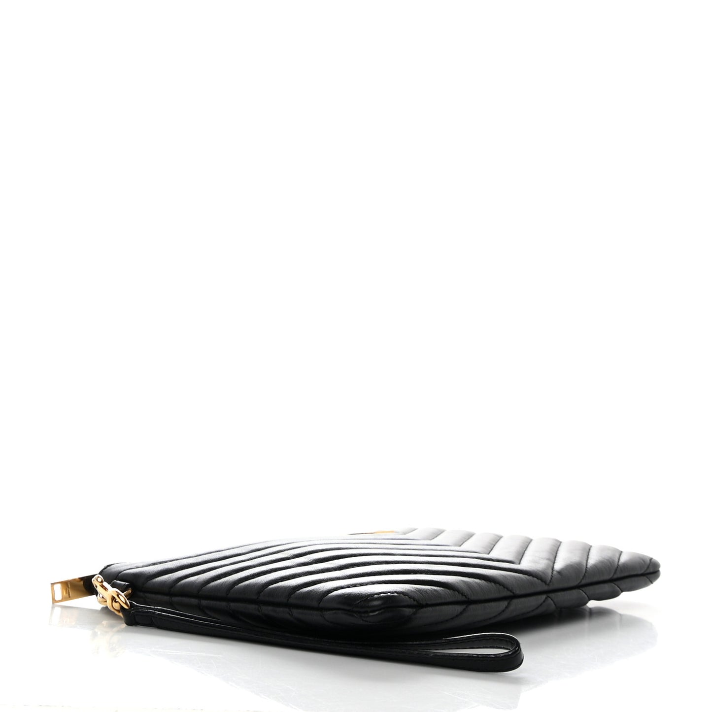 SAINT LAURENT Calfskin Matelasse Chevron Monogram A5 Wristlet Black