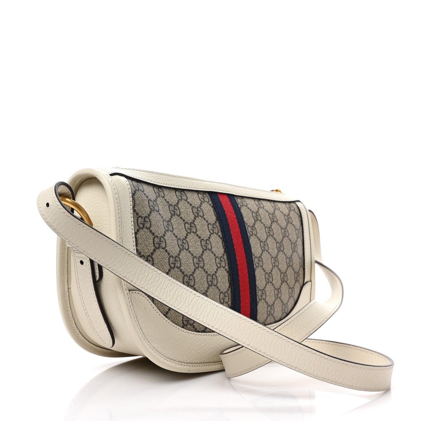 GG Supreme Monogram Web Large Ophidia Shoulder Bag Beige Ebony Mystic White