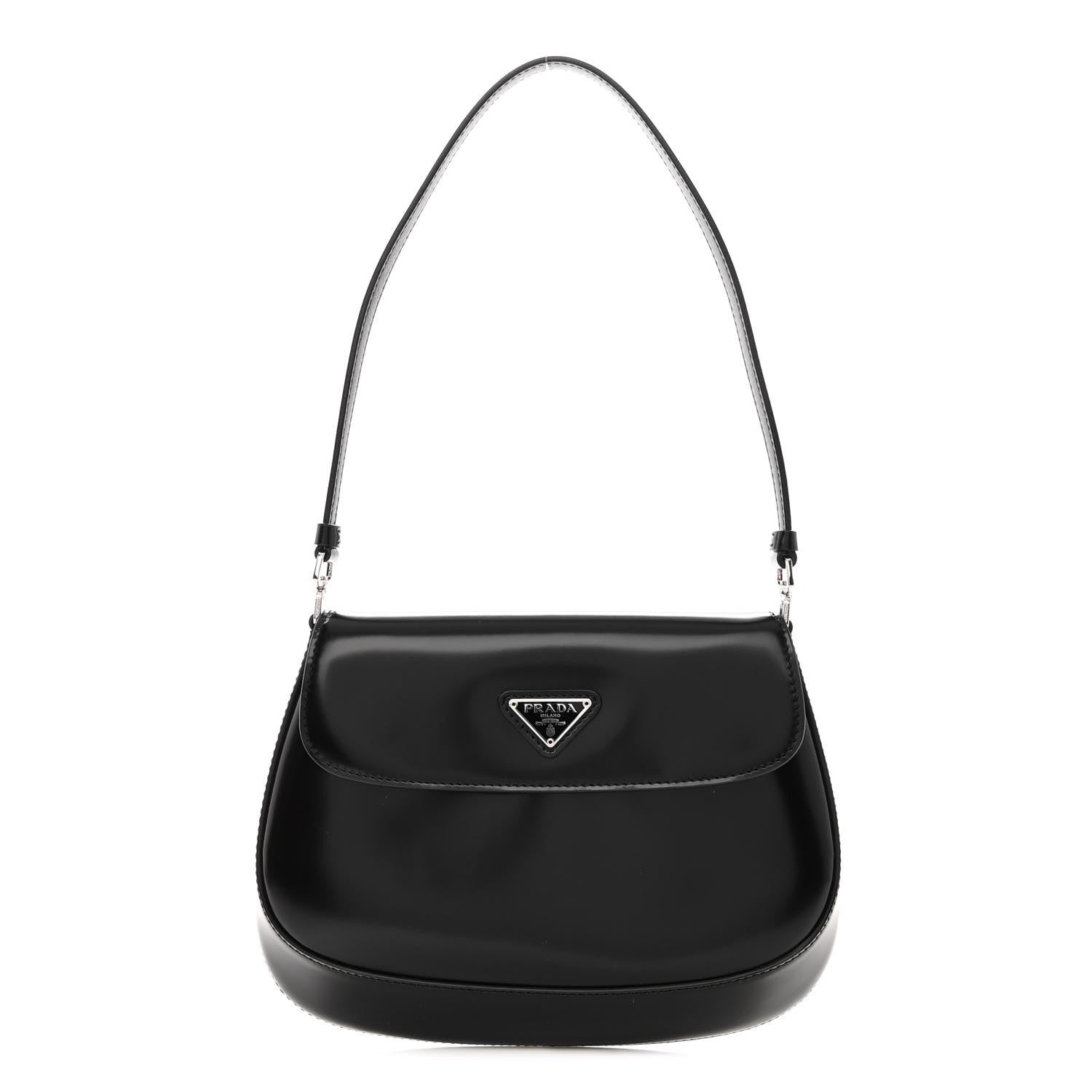 Prada Spazzolato Cleo Flap Shoulder Bag Black 1 of 9
