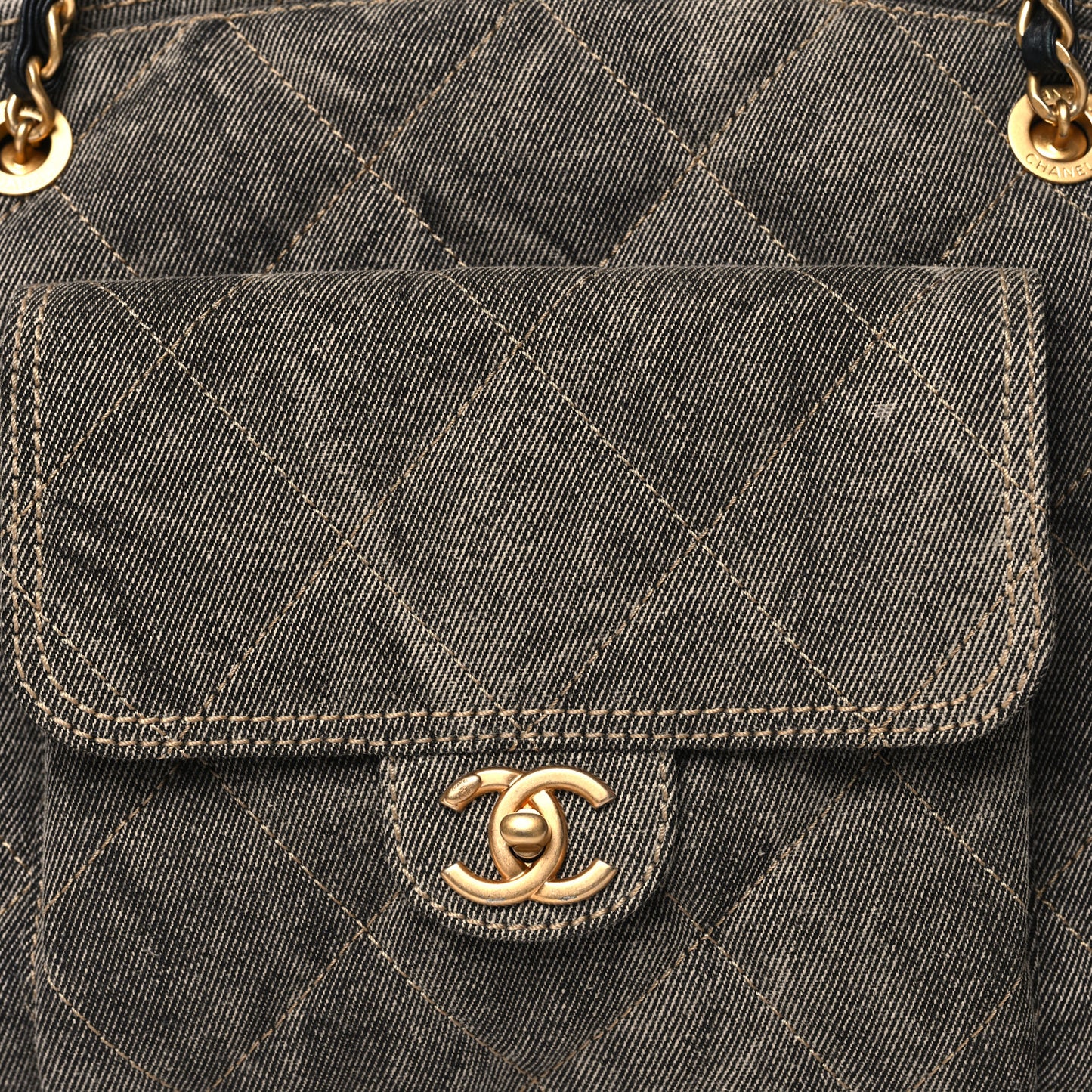 Washed Denim Quilted Bowling Bag Light Grey