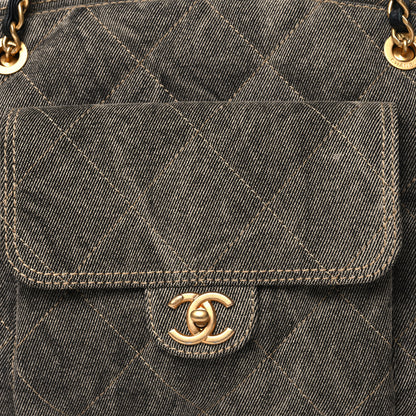 Chanel Washed Denim Quilted Bowling Bag Light Grey 8 of 10
