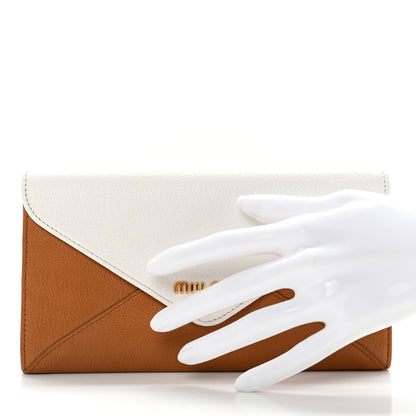 Miu Miu Goatskin Madras Bicolor Envelope Wallet White Cognac 2 of 10