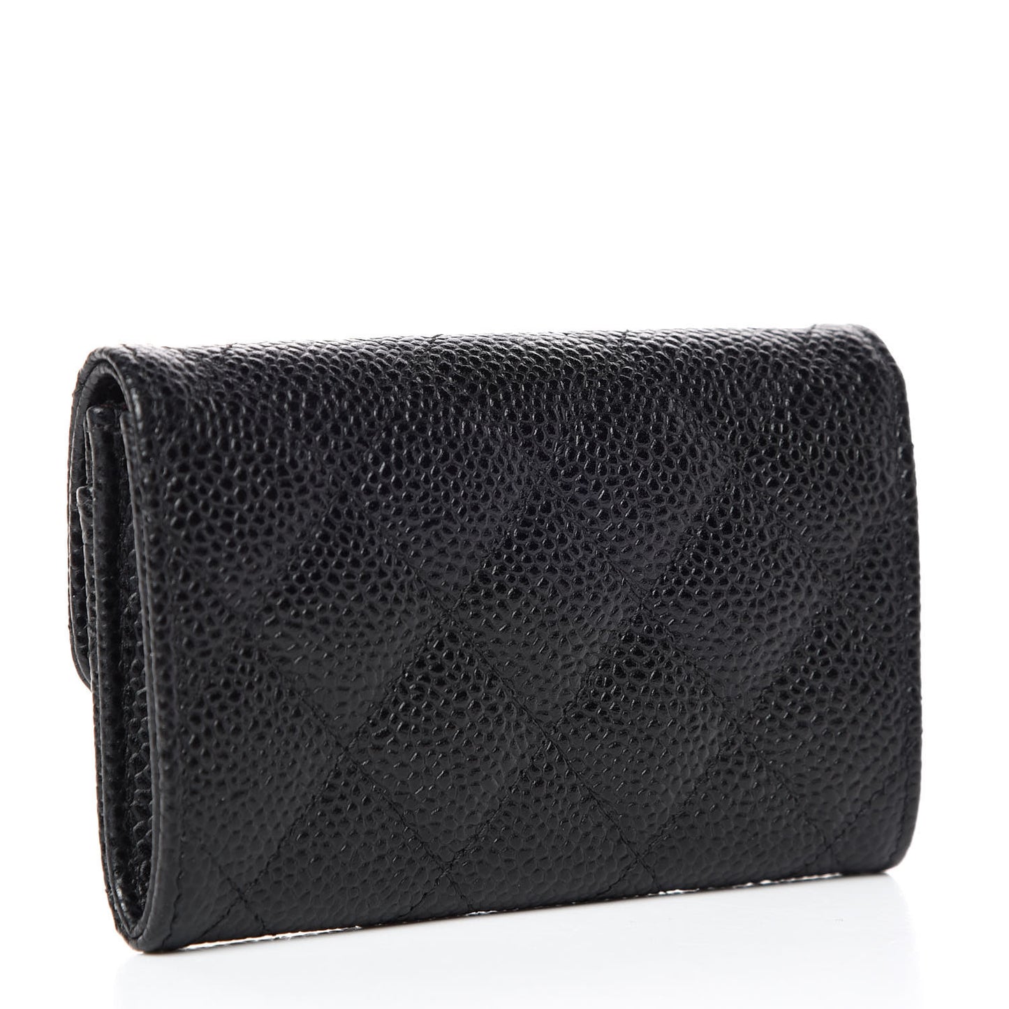 Caviar Quilted Flap Card Holder Black