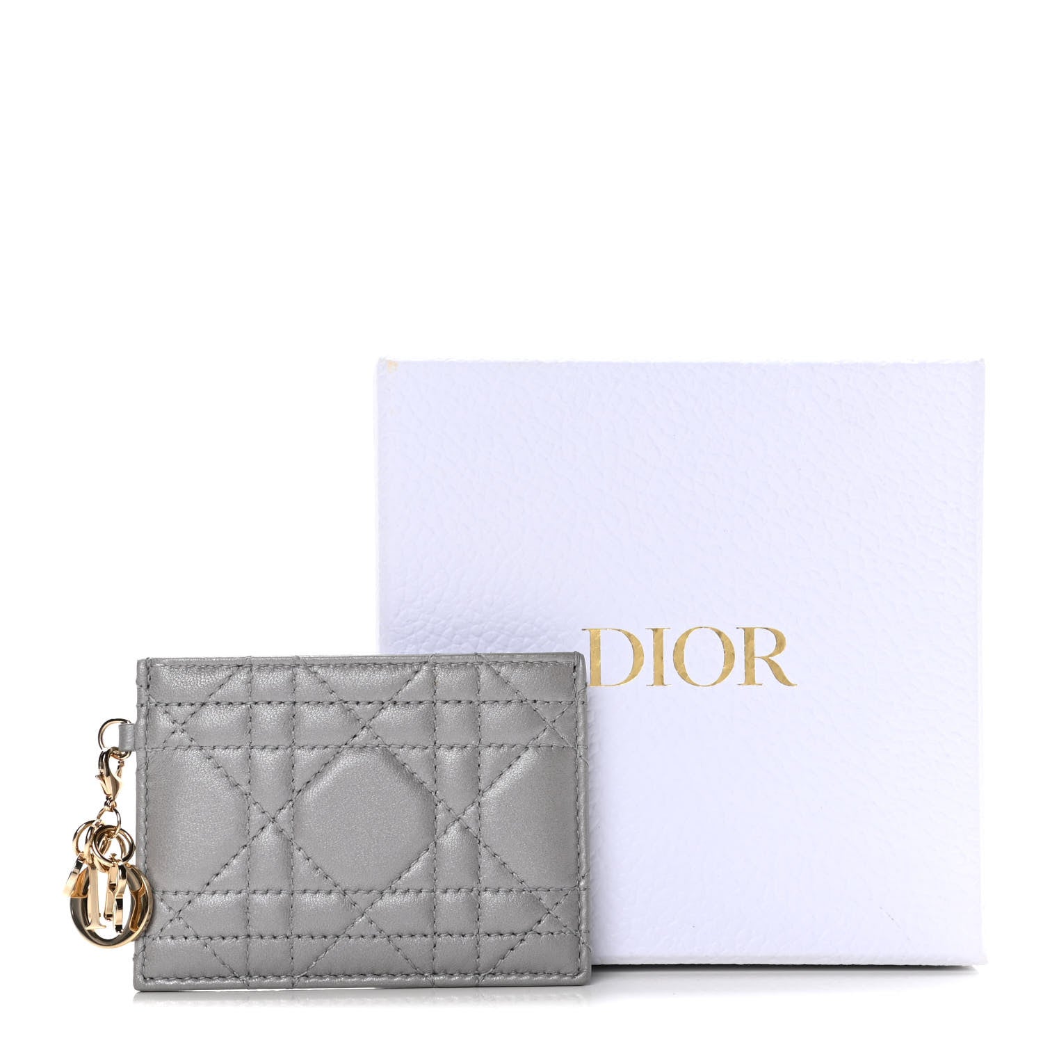 Christian Dior Metallic Lambskin Cannage Lady Dior Card Holder Silver 7 of 7