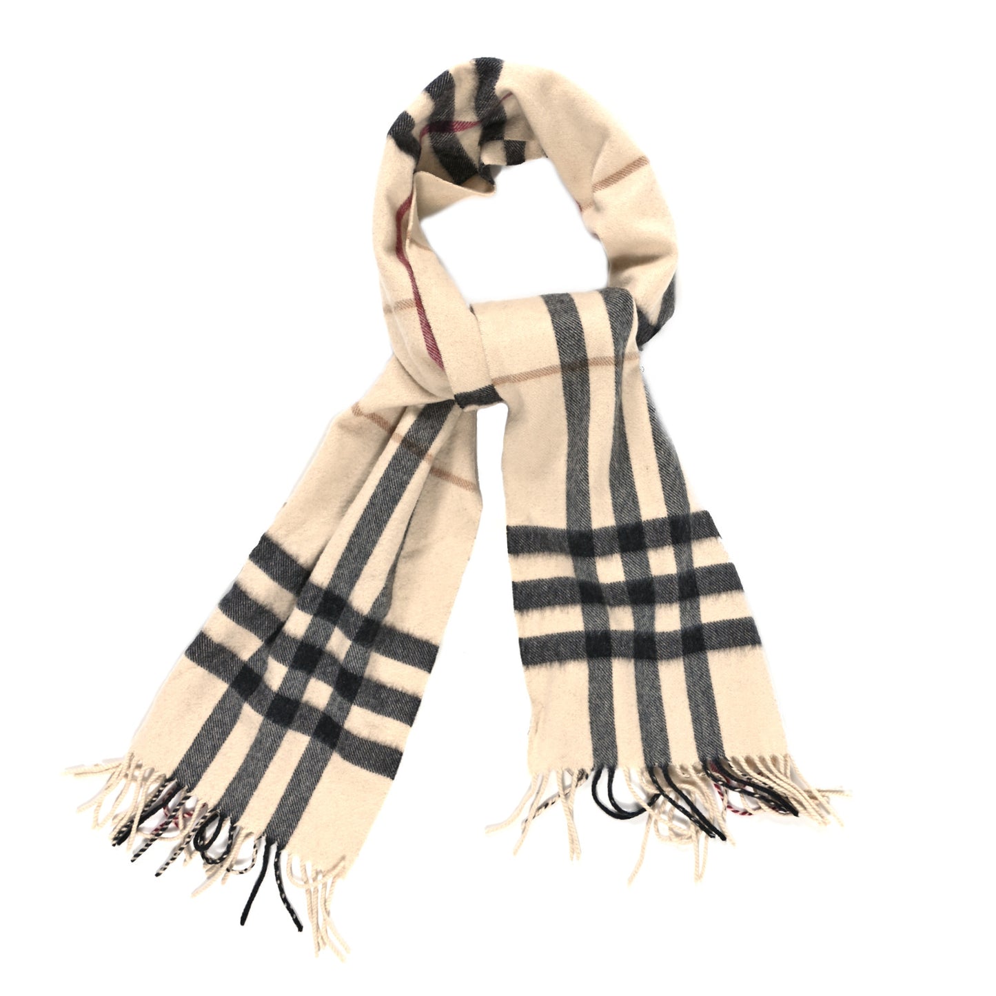 Cashmere Check Fringe Scarf Natural White