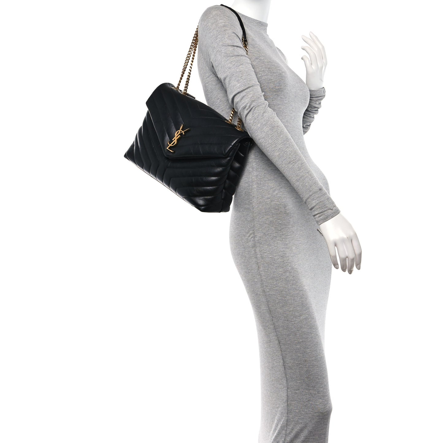 Calfskin Y Quilted Monogram Medium Loulou Chain Satchel Black