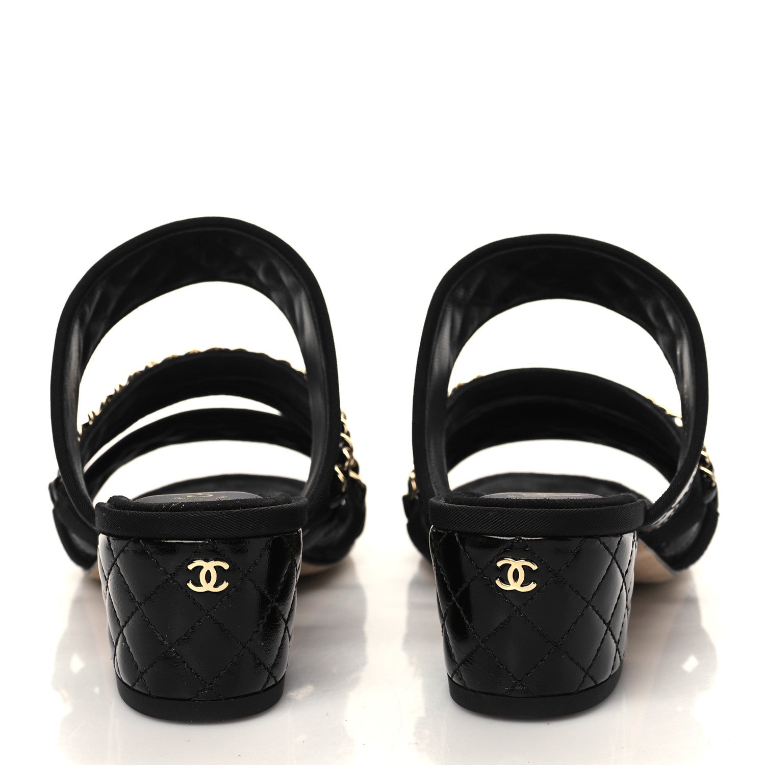 Chanel Distressed Patent Quilted Chain Mule Sandals 37.5 Black 5 of 9