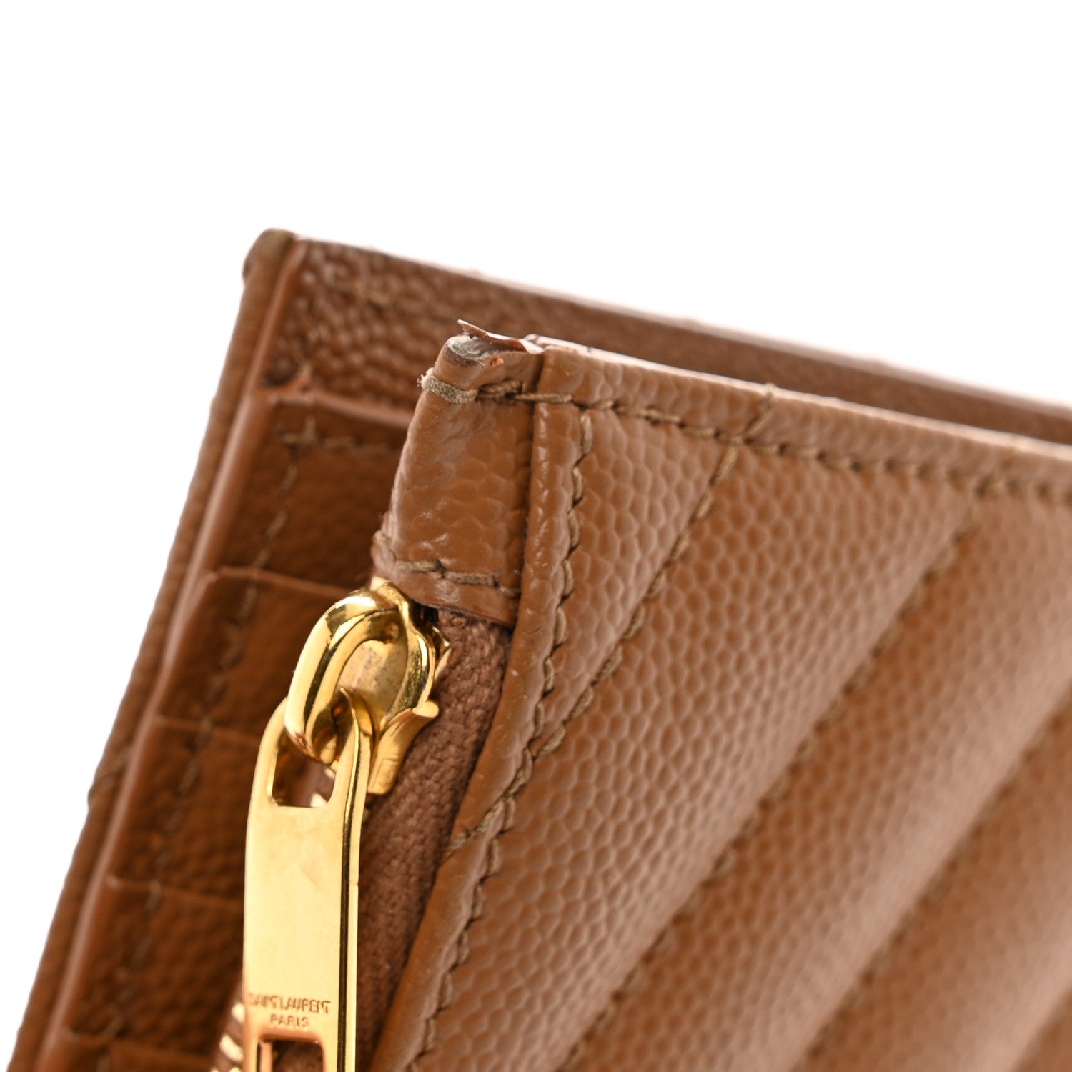 Saint Laurent Grain De Poudre Matelasse Chevron Monogram Zipped Card Case Natural Dark 8 of 10