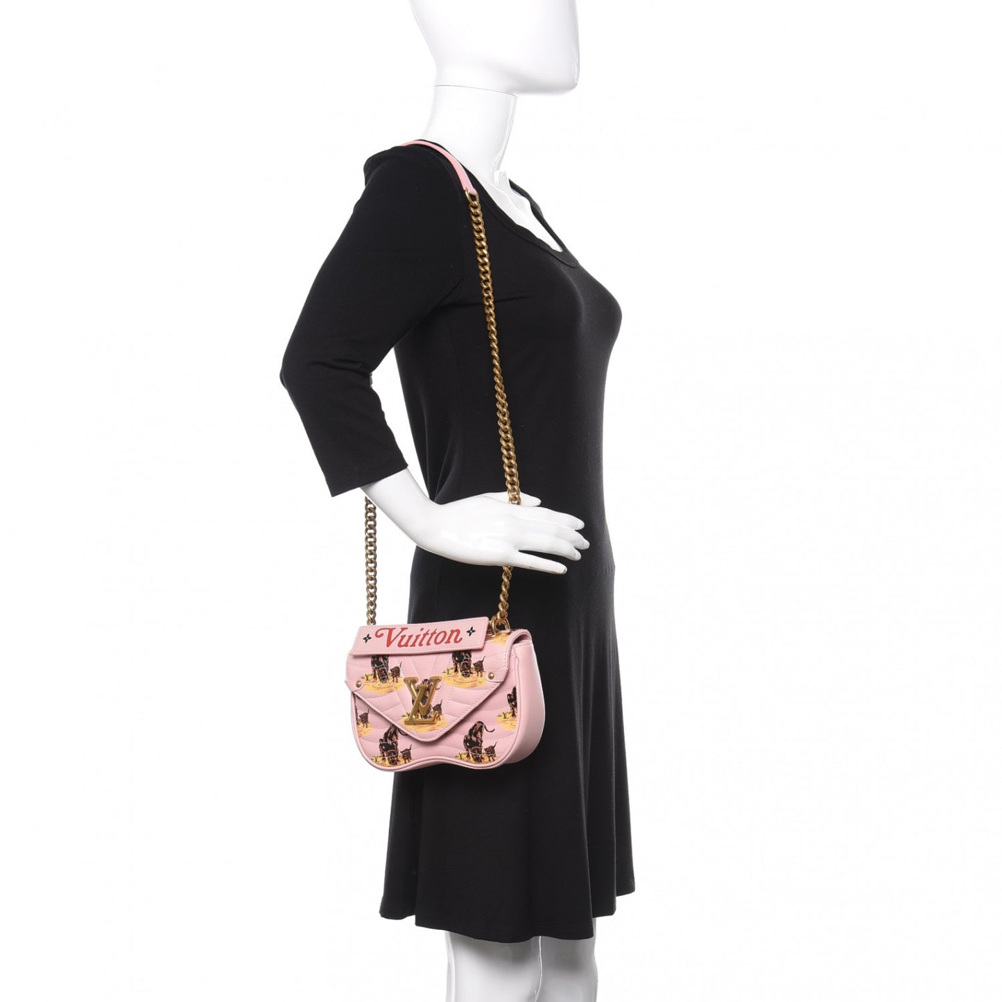 Calfskin Leopard Print New Wave Chain PM Light Pink