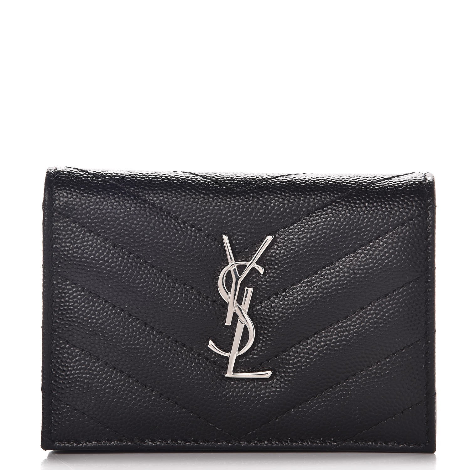 Saint Laurent Grain De Poudre Matelasse Chevron Monogram Card Case Black 1 of 8