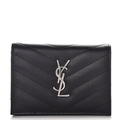 Saint Laurent Grain De Poudre Matelasse Chevron Monogram Card Case Black 1 of 8
