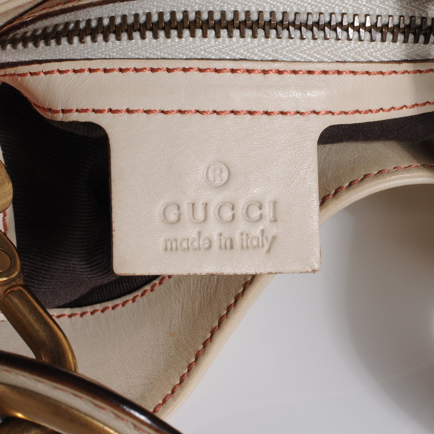 Leather Small Piston Lock Jackie O Hobo Off White