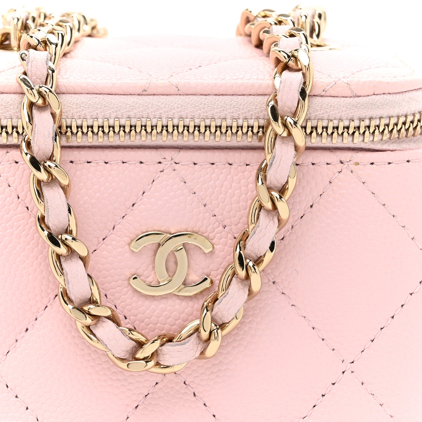 Caviar Quilted Mini Vanity Case With Chain Light Pink