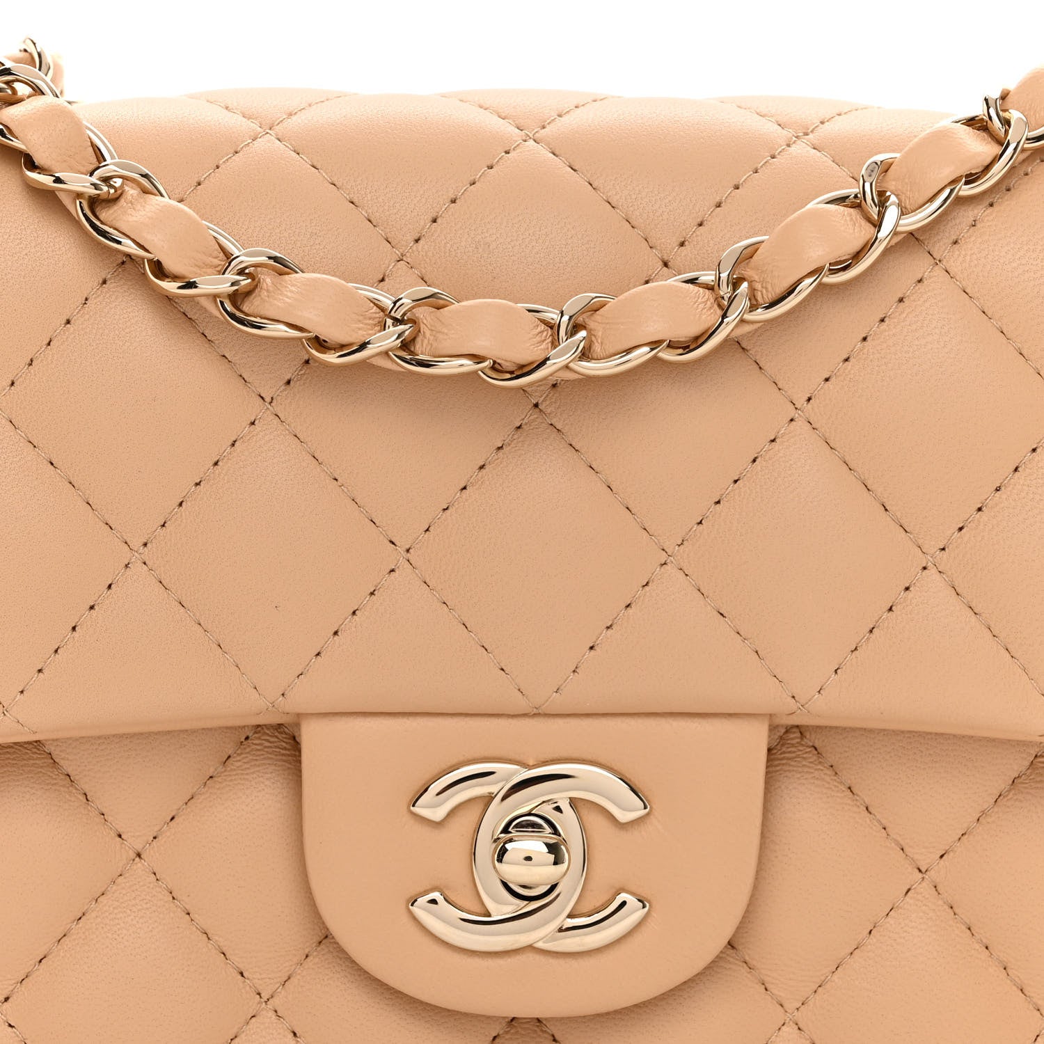 Chanel Lambskin Quilted Mini Rectangular Flap Beige 7 of 10