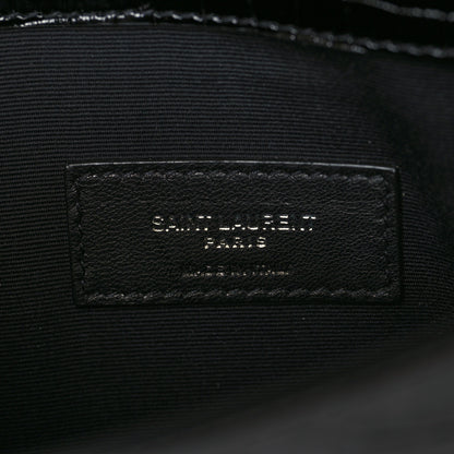Saint Laurent Calfskin Crocodile Embossed Uptown Monogram Clutch Black 7 of 9