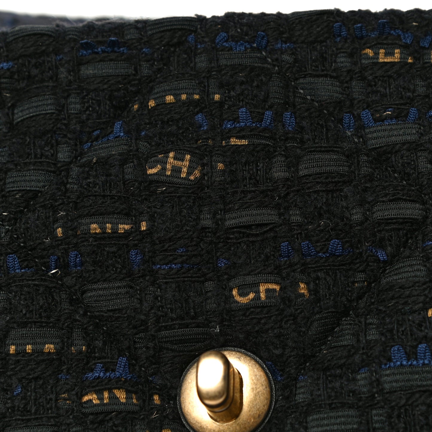 Tweed Quilted Large Chanel 19 Flap Black Navy Gold