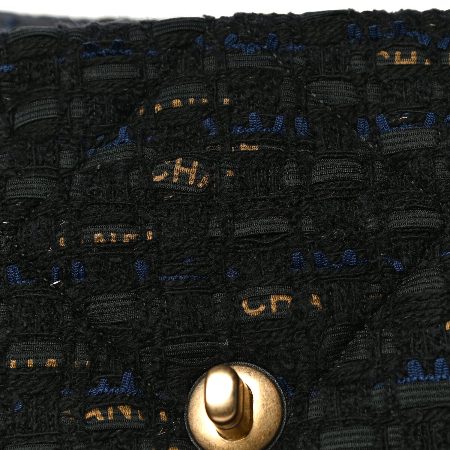 Chanel Tweed Quilted Large Chanel 19 Flap Black Navy Gold 13 of 13