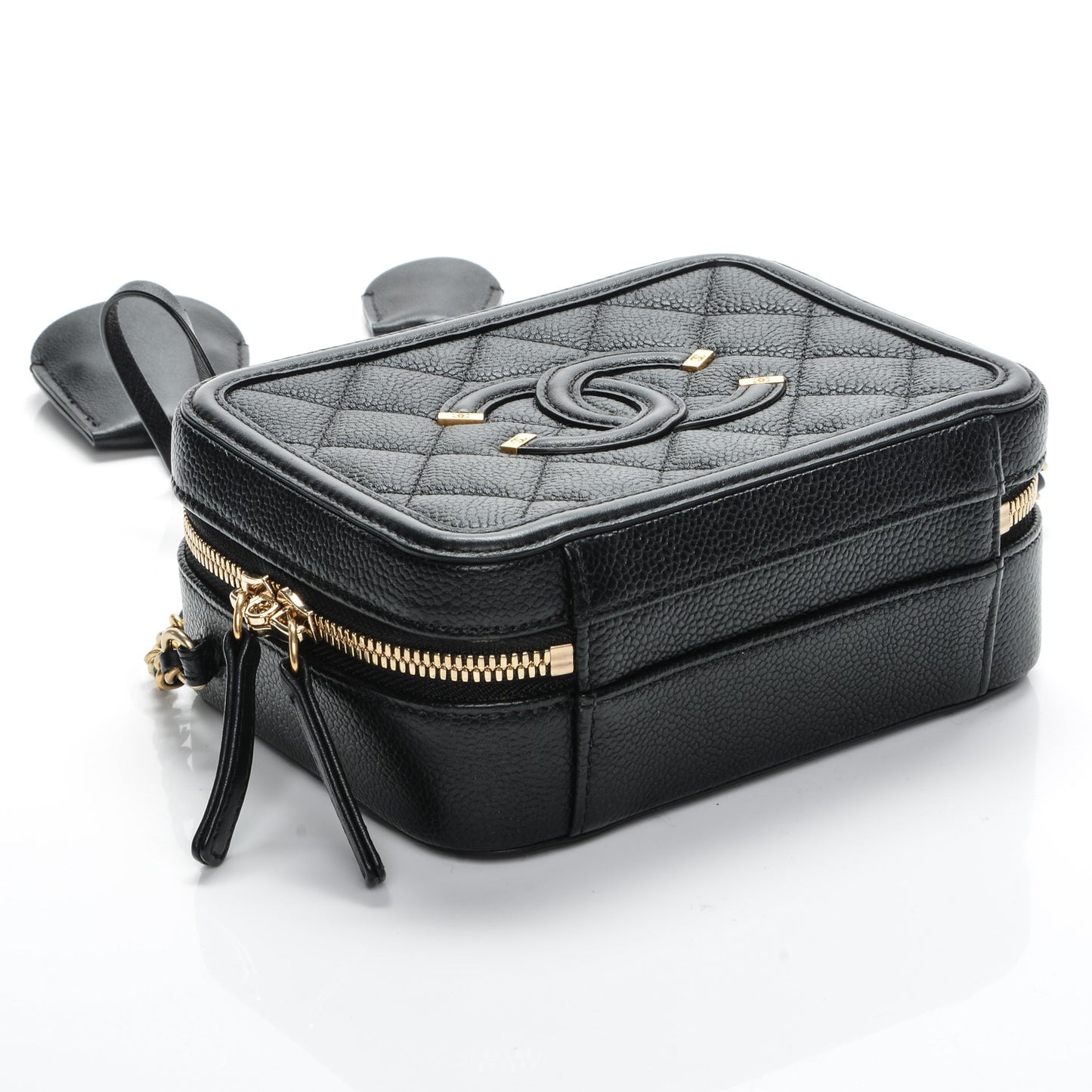 Caviar Quilted Small CC Filigree Vanity Case Black