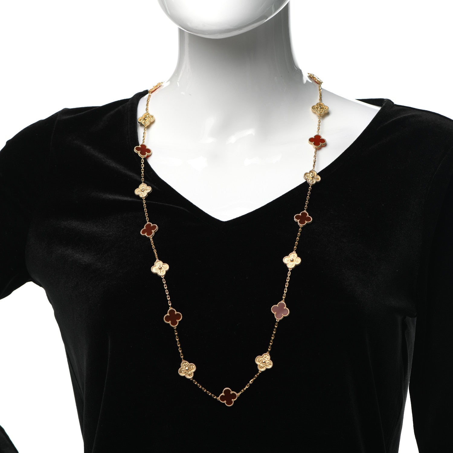 Van Cleef & Arpels 18K Yellow Gold Carnelian 20 Motifs Vintage Alhambra Special Edition Necklace 2 of 6