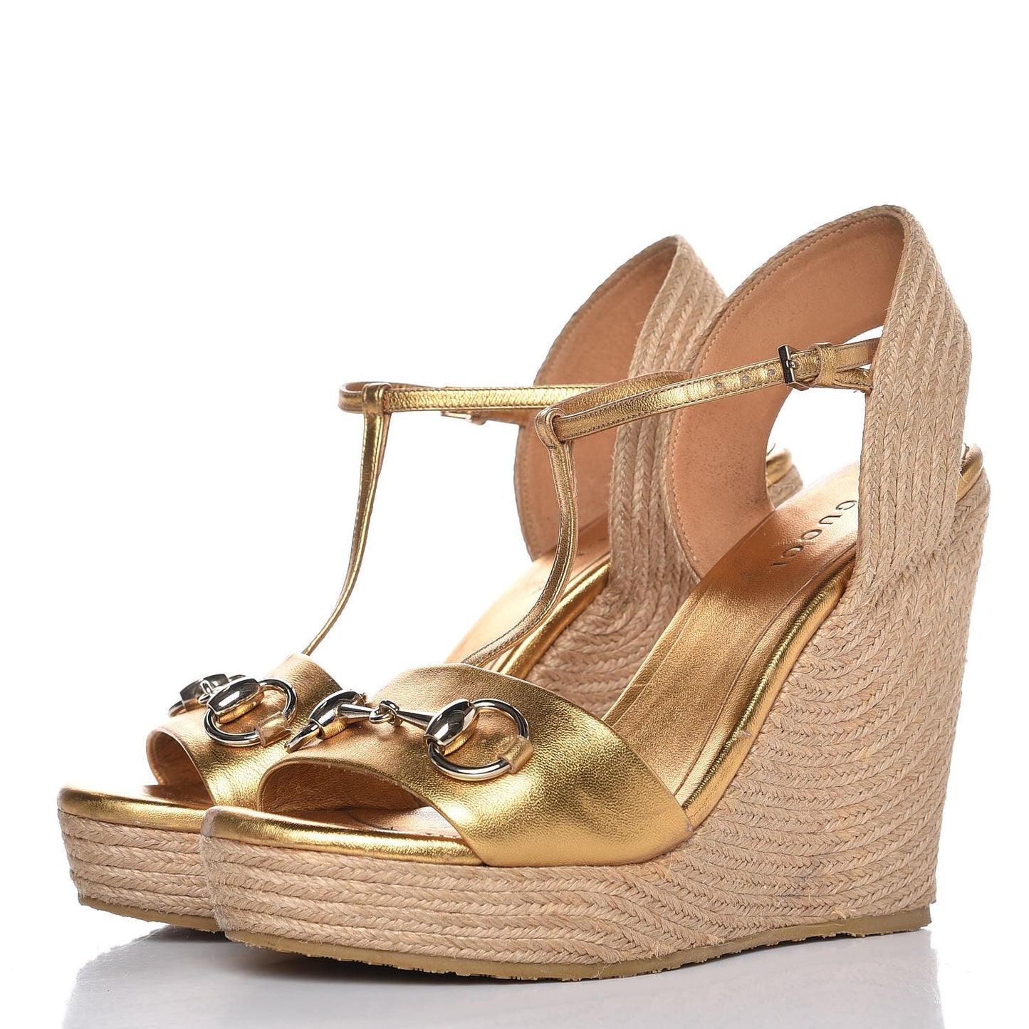 Nappa Silk Horsebit Espadrille Wedge Sandals 36 New Oro Rutenio