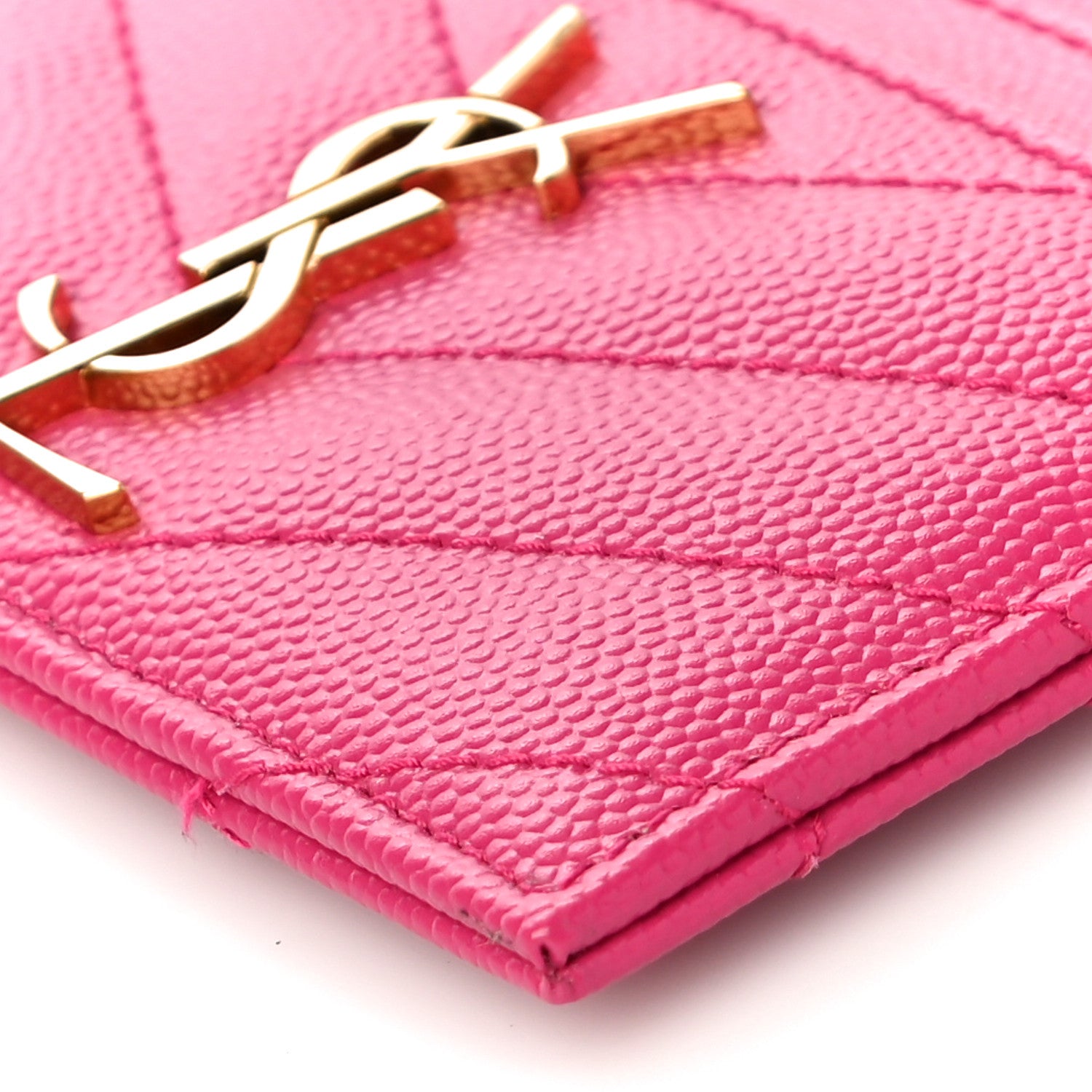 Saint Laurent Grain De Poudre Matelasse Chevron Monogram Credit Card Case Fresh Fuxia 10 of 11