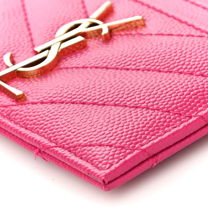 Saint Laurent Grain De Poudre Matelasse Chevron Monogram Credit Card Case Fresh Fuxia 10 of 11