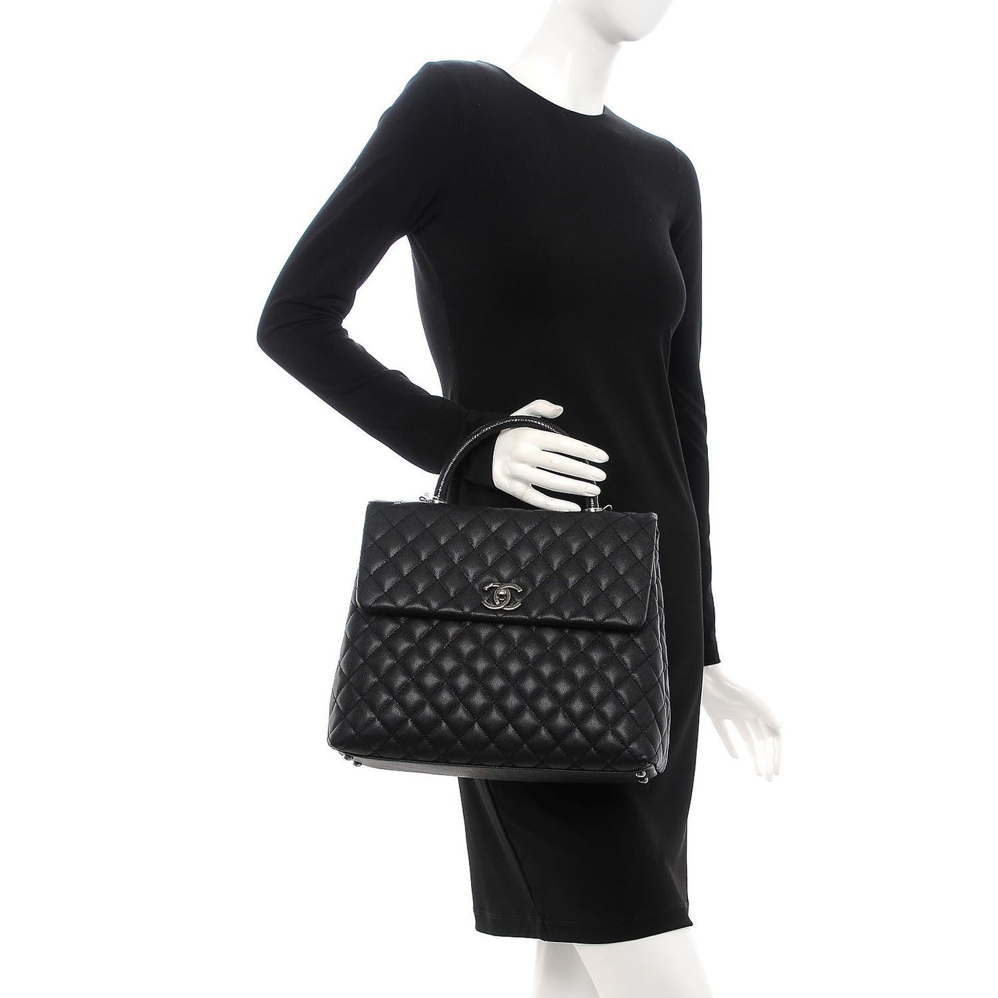 Caviar Lizard Quilted Large Coco Handle Flap Black