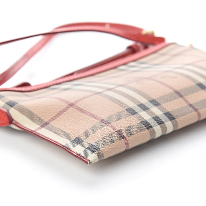 Burberry Haymarket Check Small Peyton Crossbody Clutch Bag Red 8 of 9