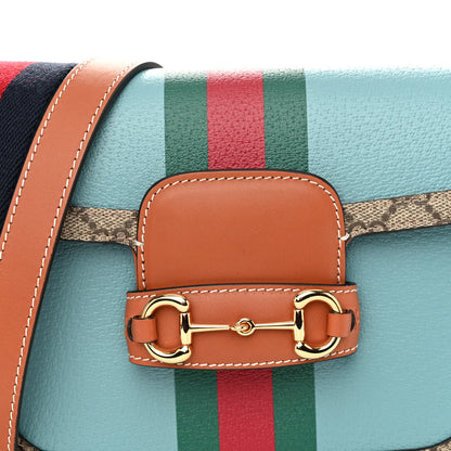 Gucci X DANS LE VERT Textured Dollar Calfskin GG Supreme Monogram Web Mini Horsebit 1955 Shoulder Bag Dusty Azure Beige Ebony 8 of 10