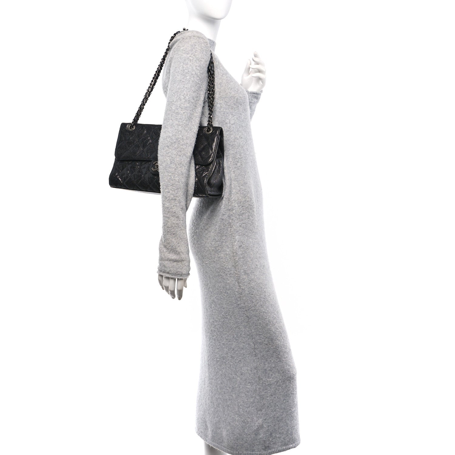 Chanel Crumpled Grained Calfskin Jumbo CC Crave Flap Black 2 of 13