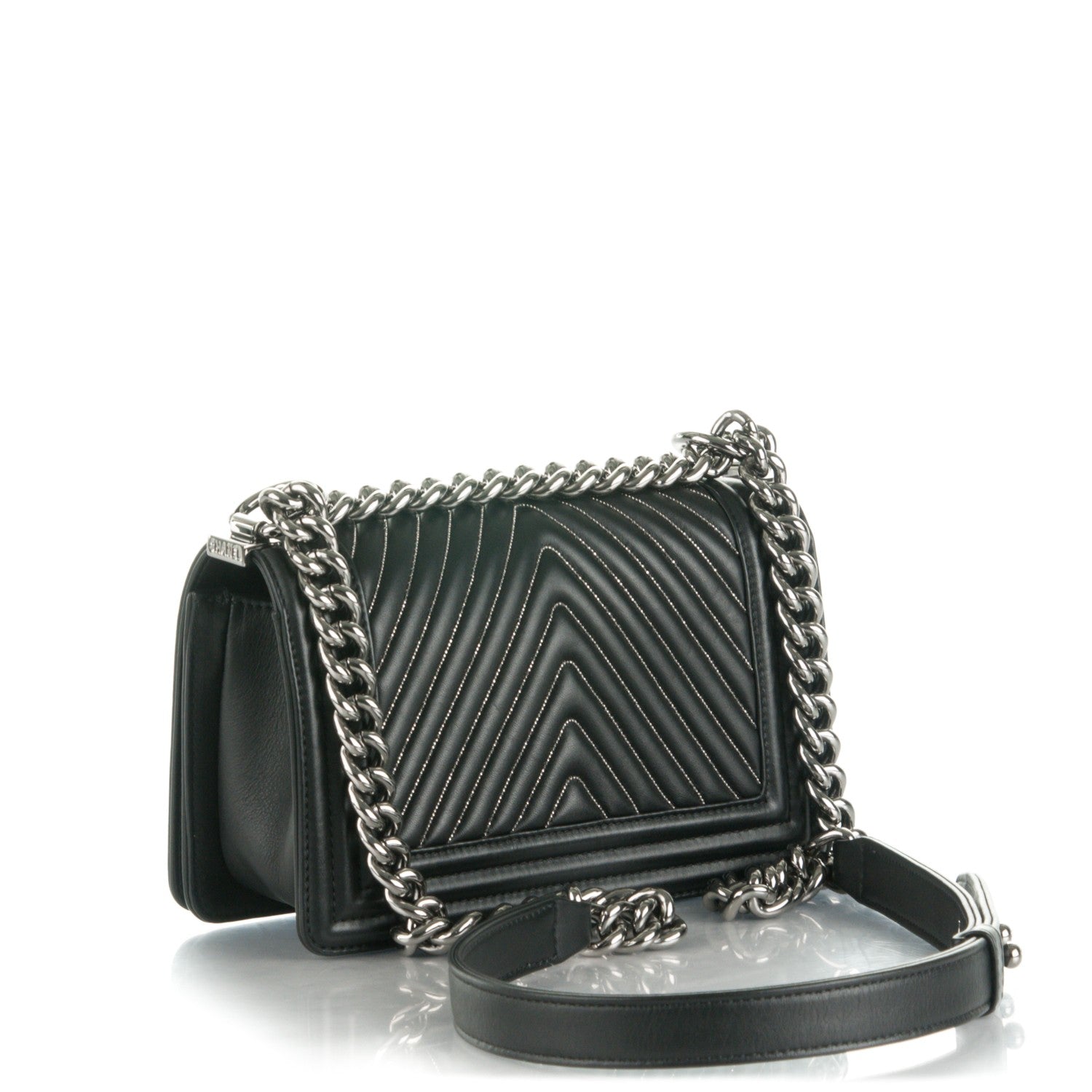Chanel Calfskin Chain Chevron Small Boy Flap Black 4 of 9