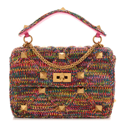 Valentino Garavani Wool Woven Large Roman Stud Shoulder Bag Multicolor Feminine Pink 1 of 11