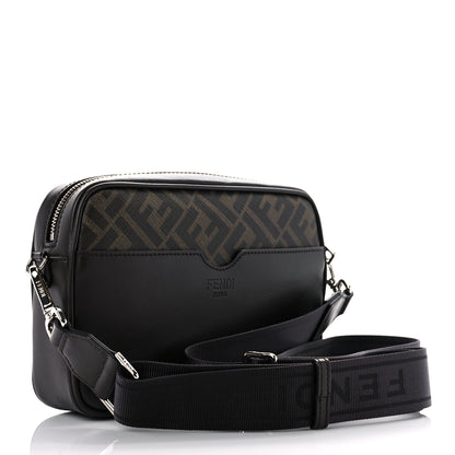 Fendi Shiny Glazed Fabric Vitello Cover FF 1974 Logo Medium Camera Case Tobacco Moro Giallo Ebano 3 of 12