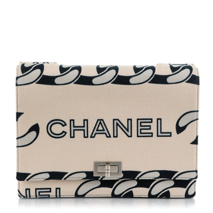 Chanel Jersey Printed Messenger Flap Beige Black 1 of 8