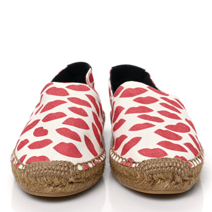 Saint Laurent Lip Print Canvas Espadrilles 39 Bianco Rosso Black 2 of 9