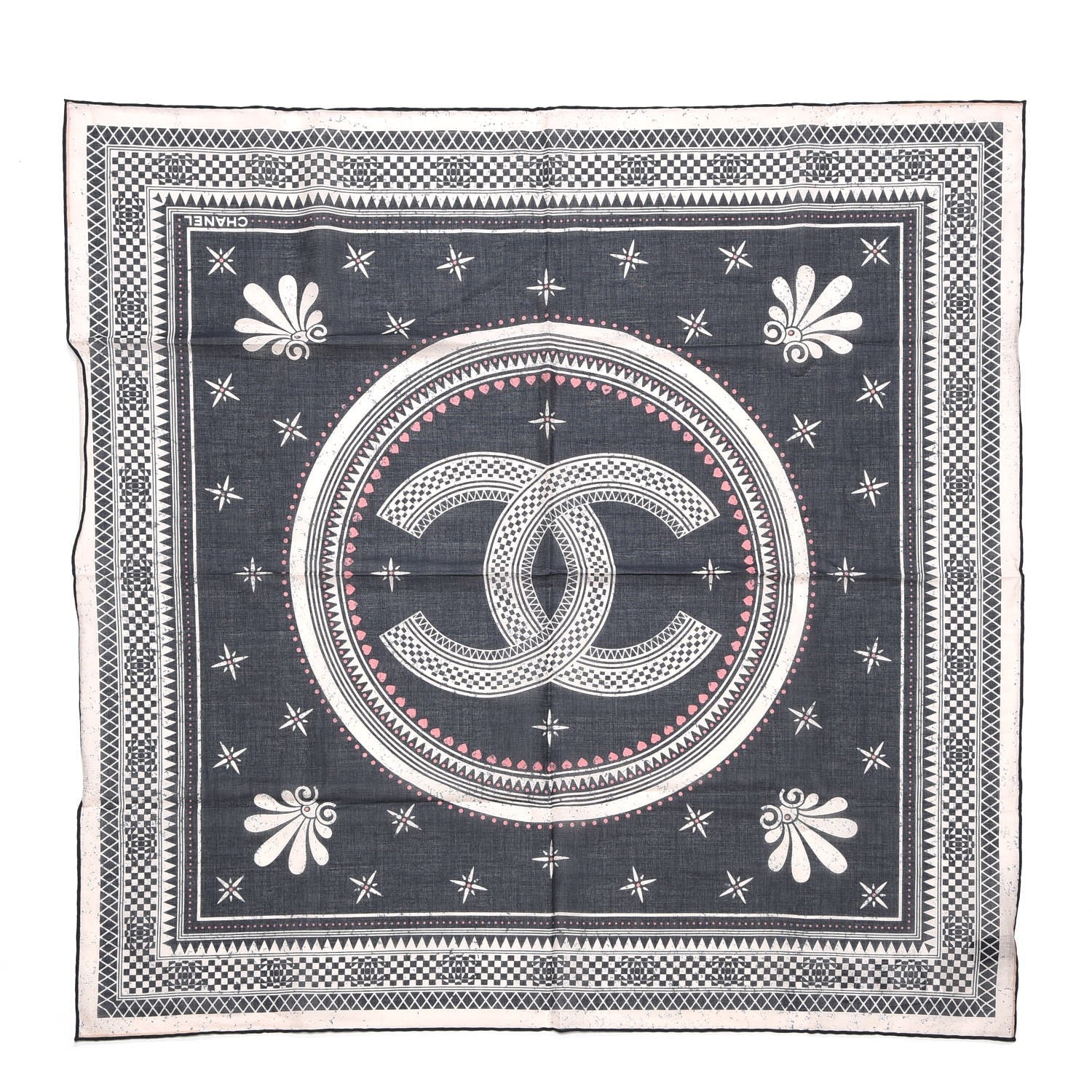 Chanel Cotton CC Logo Square Scarf White Black 1 of 4