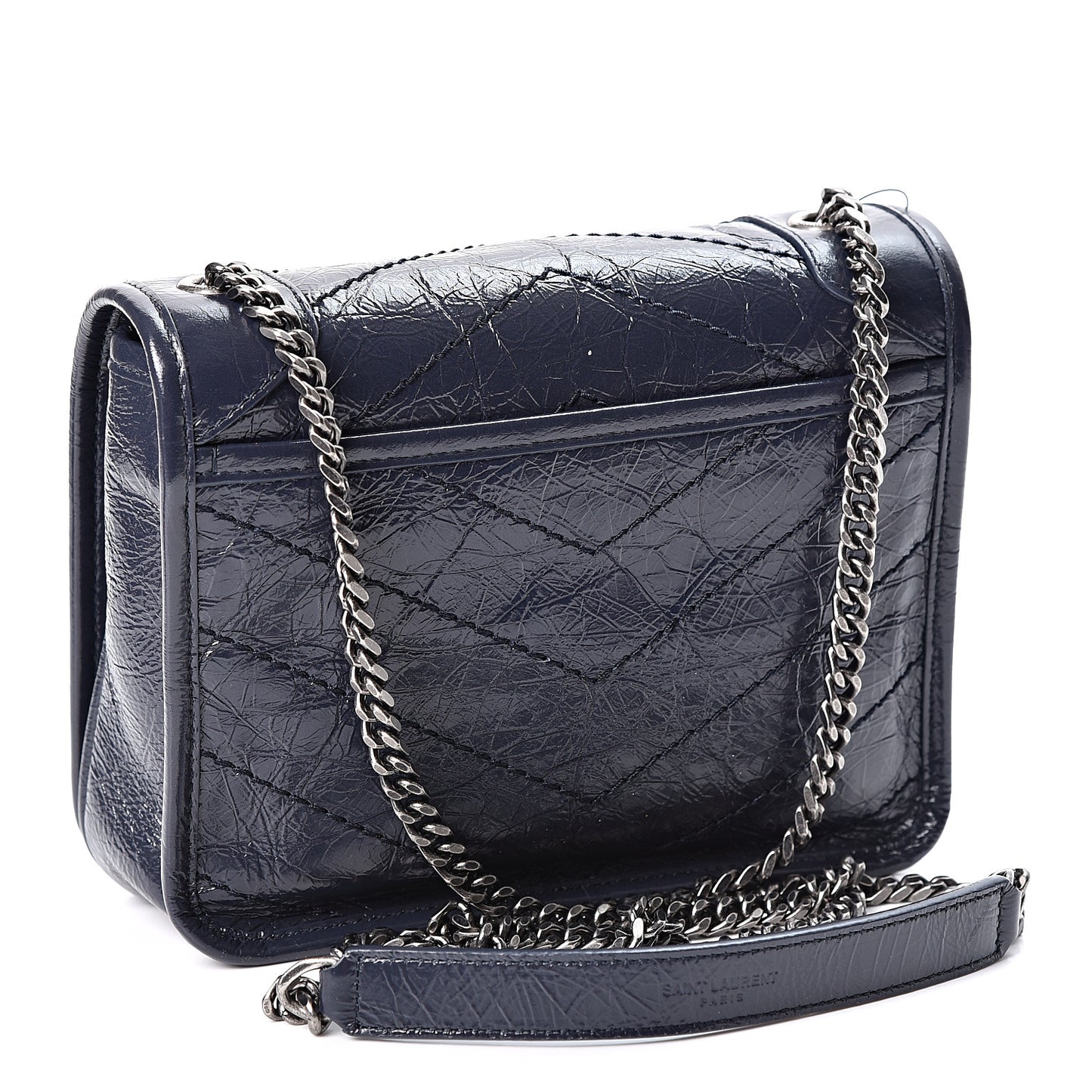Crinkled Calfskin Matelasse Monogram Niki Chain Wallet Deep Marine